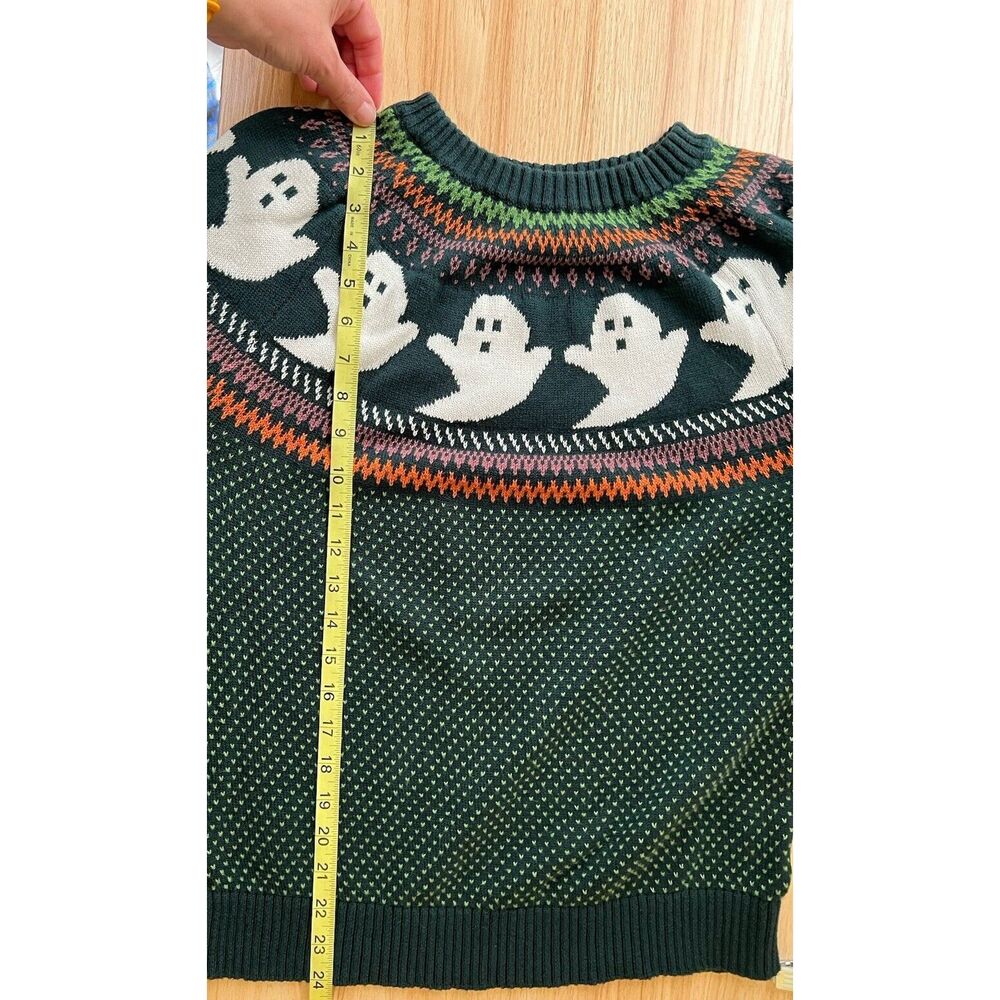 ModCloth You’ve Been Ghosted Green Ghost Fair Isle Crew Halloween Sweater Large - Picture 7 of 7